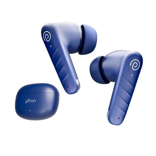 pTron Bassbuds Spark in-Ear TWS Earbuds with Stereo Sound, 40Hrs Playtime, Stereo Calls, Bluetooth V5.3 Headphones with Quick Pairing, Touch Control, Voice Assistant, Type C Charging & IPX5 (Blue)
