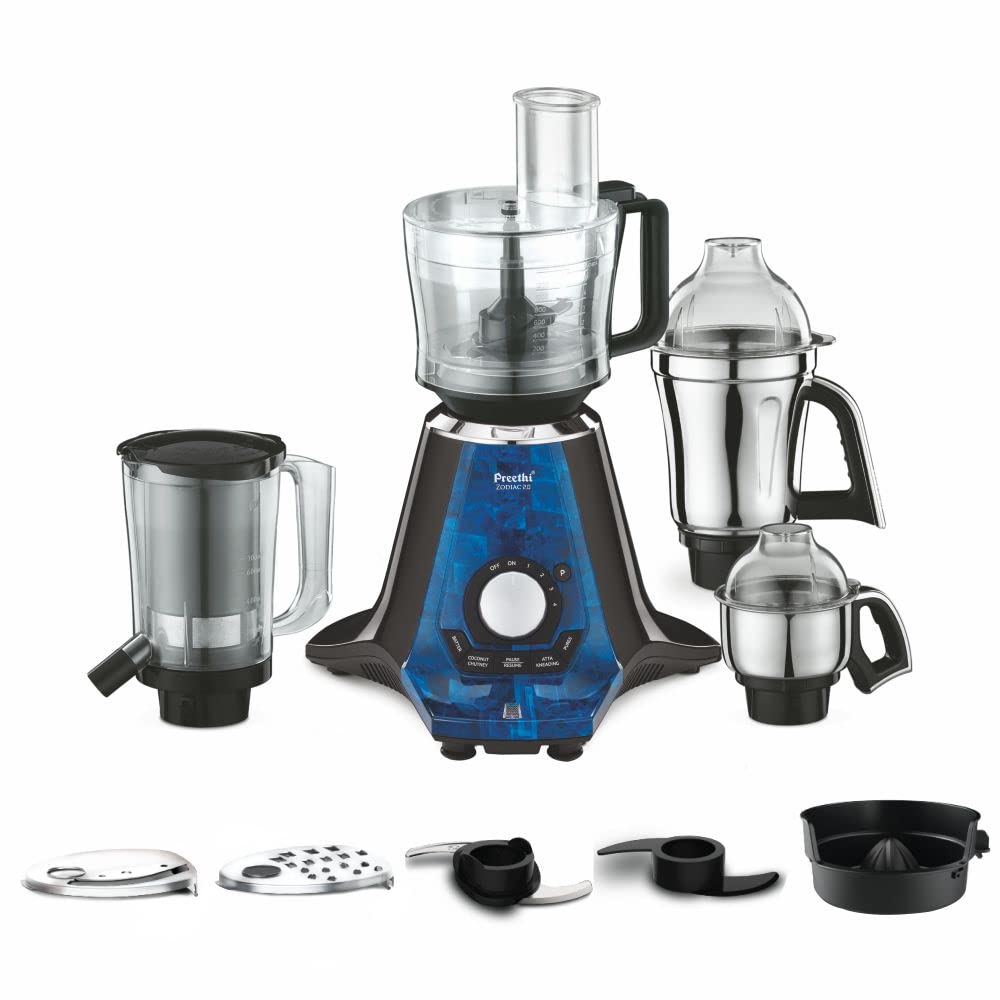 Preethi Zodiac MG-218 mixer grinder, 750 watt, Black/Light Grey, 5 jars - 3 In 1 insta fresh juicer Jar & Master chef food processor Jar, Vega W5 motor with 5yr Warranty & Lifelong Free Service