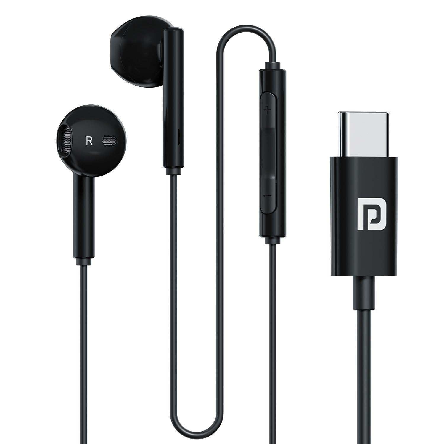 Portronics Conch Theta C in Ear Type C Wired Earphones with in Line HD Mic, Powerful Audio, 14.2mm Driver, Unique Earbuds Design, TPE Anti Tangle Wire, in line Controls, Wide Compatibility(White)