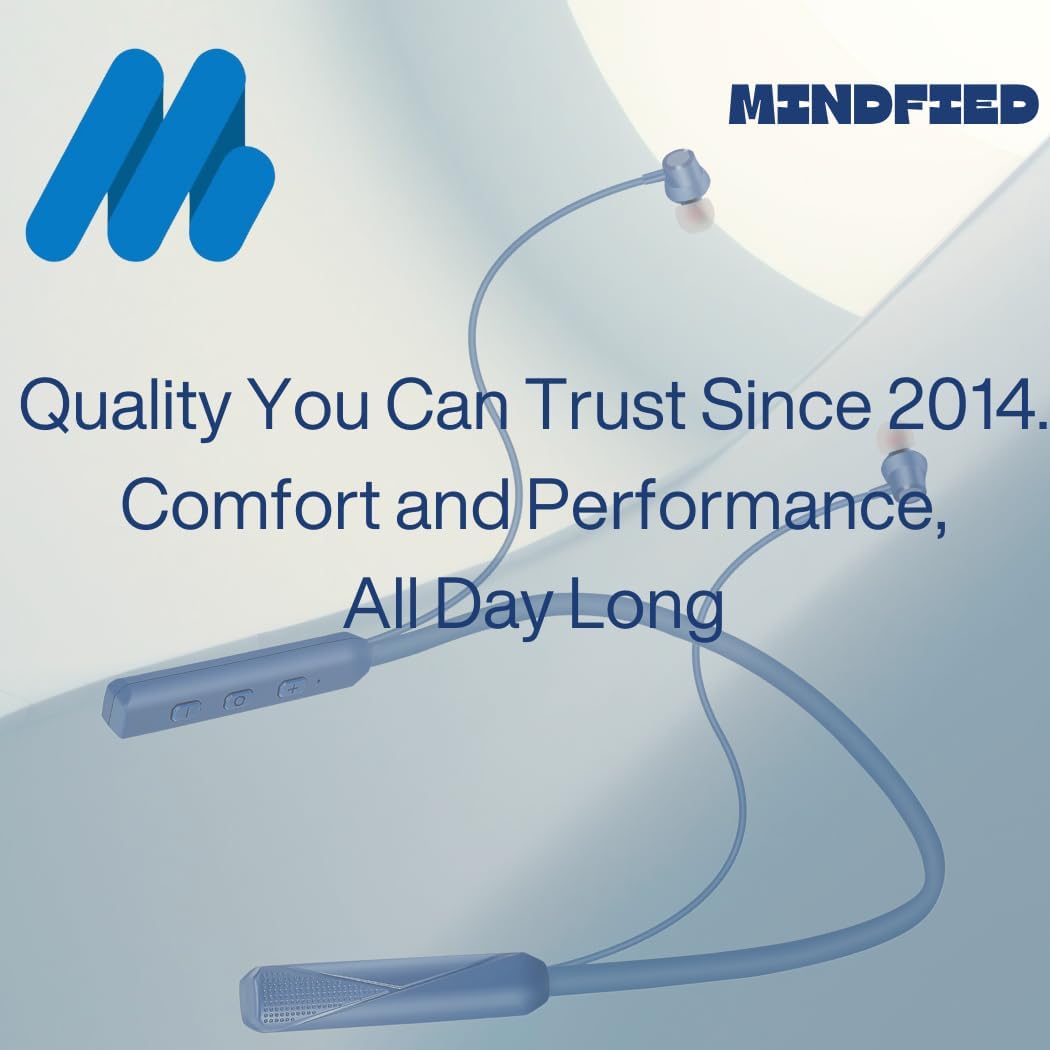 MINDFIED Bluetooth 5.3 Wireless Neckband Earphones | 38H Playback, Fast USB-C Charging, IPX7 Waterproof, Magnetic Buds, Deep Bass, Voice Assistant, Built-in Mic – Workout & Travel Friendly