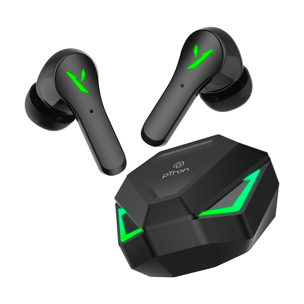 pTron Bassbuds Rogue W/ 40Ms Low-Latency Gaming,Clear Calls,50Hrs Playtime,Pristine Sound,V5.3 Bluetooth in Ear Headphones,Snug-Fit,RGB Lights,Touch Control,Voice Assist,IPX5 Water Resistant(Blue)