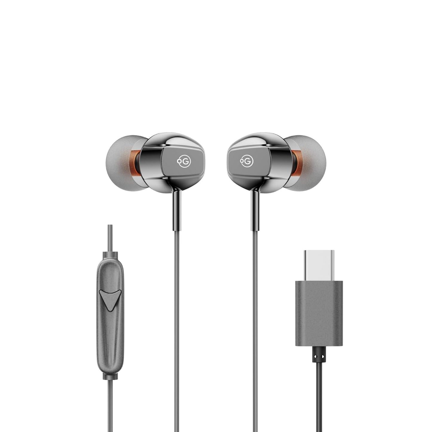 OOGE Beat 5 Wired in Ear Headphones with Mic & Magnetic Eartips, High Bass (PureTone), Type-C Jack, Inline Control, Premium Metallic Finish, Angled Buds for Comfort fit (Platinum)