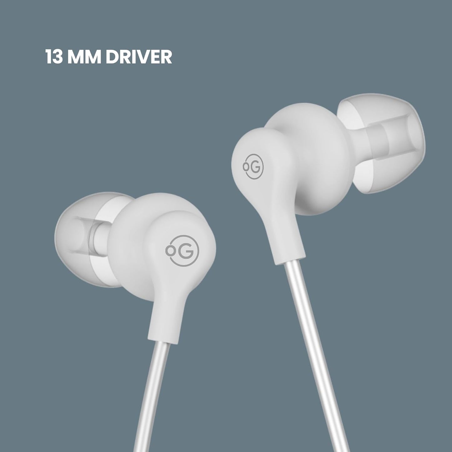 OOGE Beat 1 Wired Earphones with Mic, 3.5mm Jack, Deep Bass, Inline Controls, Lightweight and Comfortable Fit, Earphone Wired with Mic, Ideal for Laptop, Tablet, and Android Devices (White)