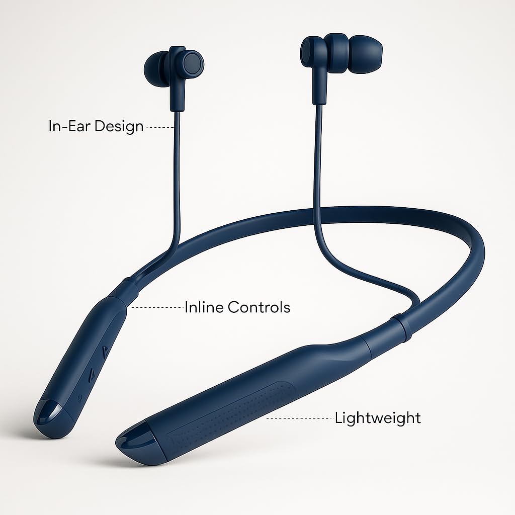 Cintlug Eकlota BT Music Neckband with Mic, Heavy Bass Sound, 40 Hours Battery Up, Low Latency Bluetooth in Ear Headphone, IPX5 (Blue-Btmusic)