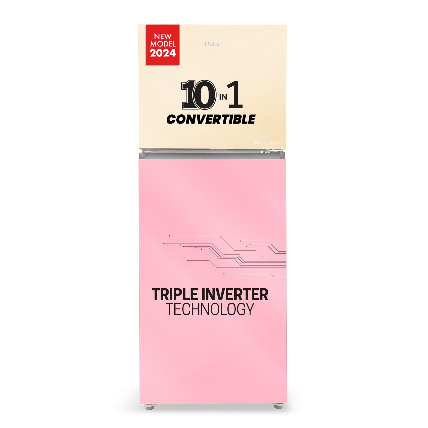 Haier 328 L, 3 Star, Convertible 10-in-1, Triple Inverter & Fan Motor Technology, Frost Free Double Door Refrigerator (HRF-3783YGG-P, Yellow Grey Glass)