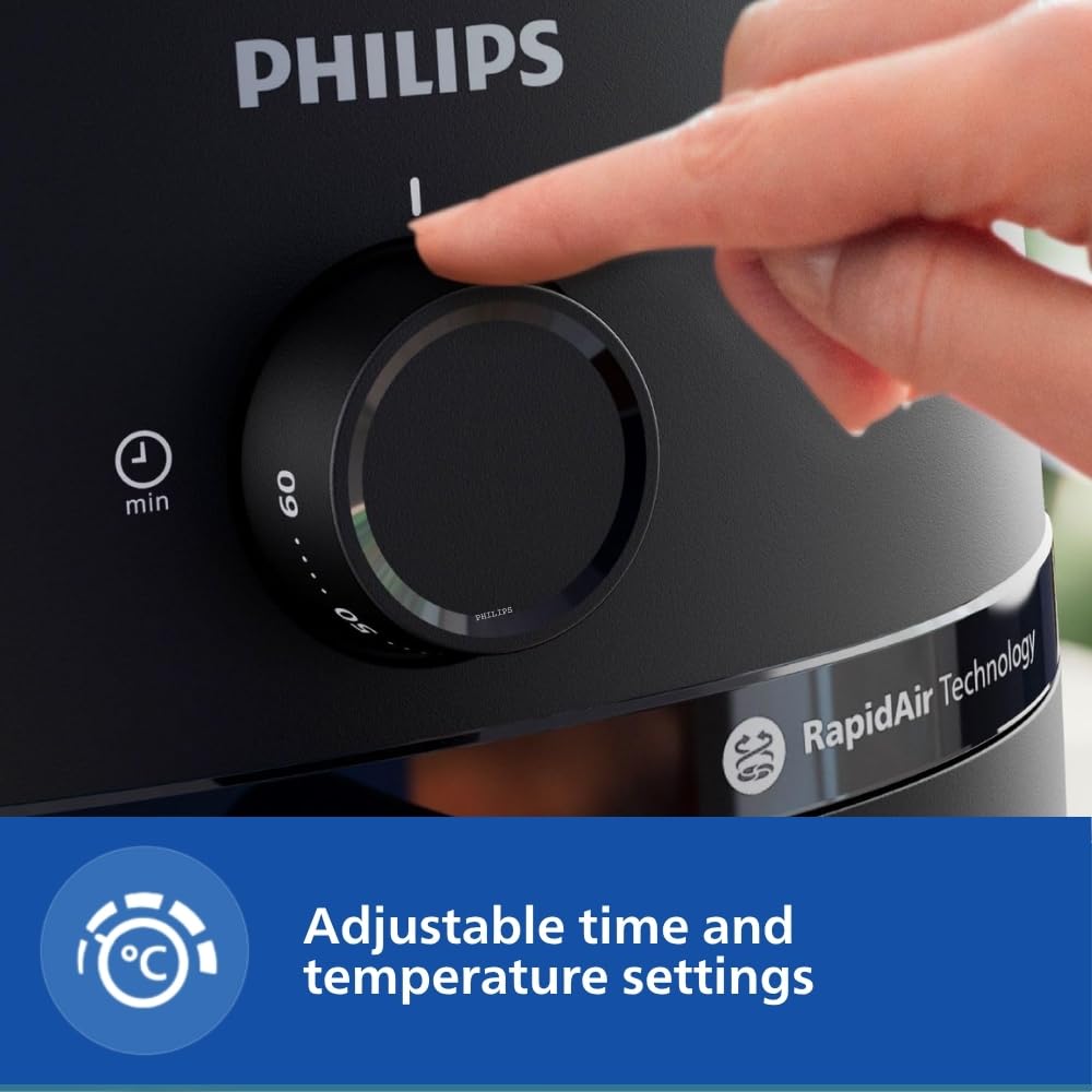 PHILIPS Air Fryer NA130/00, uses up to 90% less fat, 1700W, 6.2 Liter, with Rapid Air Technology (Black), Extra Large
