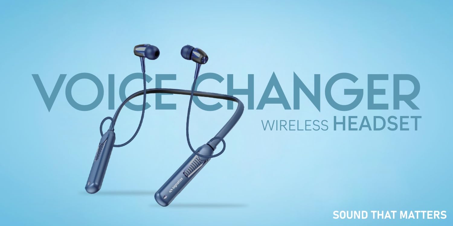 SIGNATIZE Neckband Bluetooth Headphones with 55 Hours Playtime with 10mm Drivers, Rich Music Experience, BT 5.3v, Type C Fast Charging, Neckband Earphones & IPX4 Water Resistant (Blue)