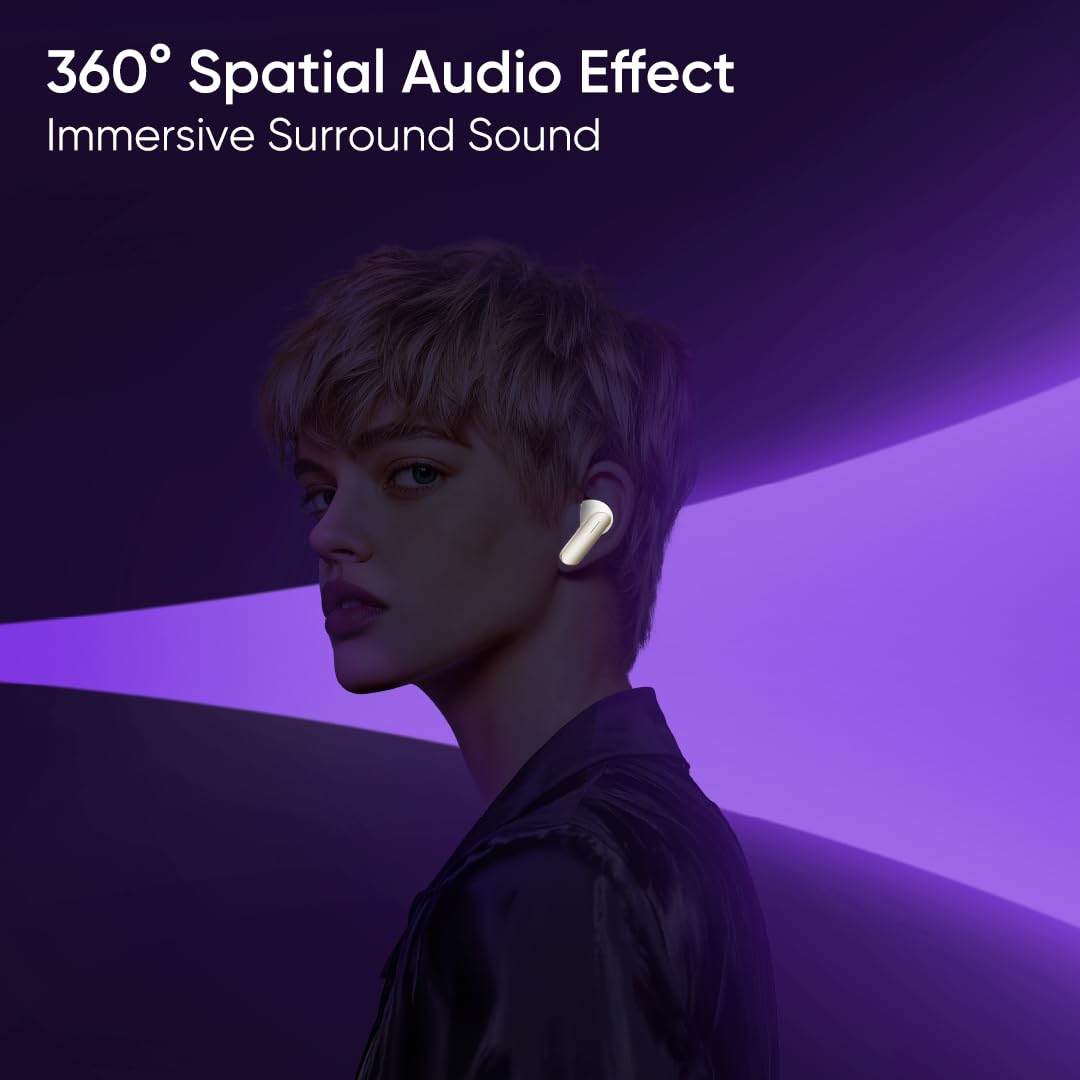 realme Buds Air 7,12.4mm Dynamic Bass Drivers,52Hrs Playtime,52dB Hybrid ANC,6 Mic ENC,45ms Low Latency,360° Spatial Audio,Hi-Res LHDC,IP55 Dust & Water Resistant,True Wireless TWS BT v5.4(Ivory Gold)