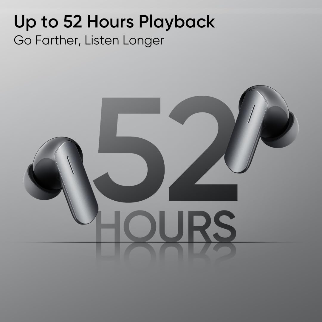 realme Earbuds Air 7 True Wireless,12.4mm Dynamic Bass Drivers,52Hrs Playtime,52dB Hybrid ANC,6 Mic ENC,45ms Low Latency,360° Spatial Audio,Hi-Res LHDC,IP55 Dust & Water Resistant,BT v5.4(SlateGrey)