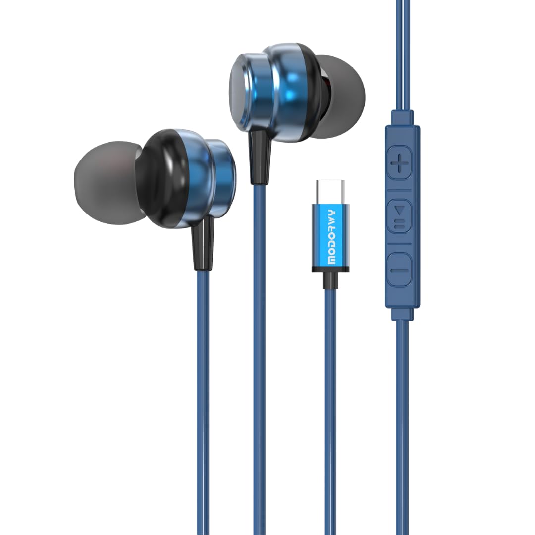 Modorwy SonicFlow Original USB-C Headphone | 14.2mm Drivers Surround Sound | DAC Chip-100% Support | in-Line Mic Type C Headphone |Compatible with i15, i16,Flip,Fold,S Series,1+ & Others(Light Blue)
