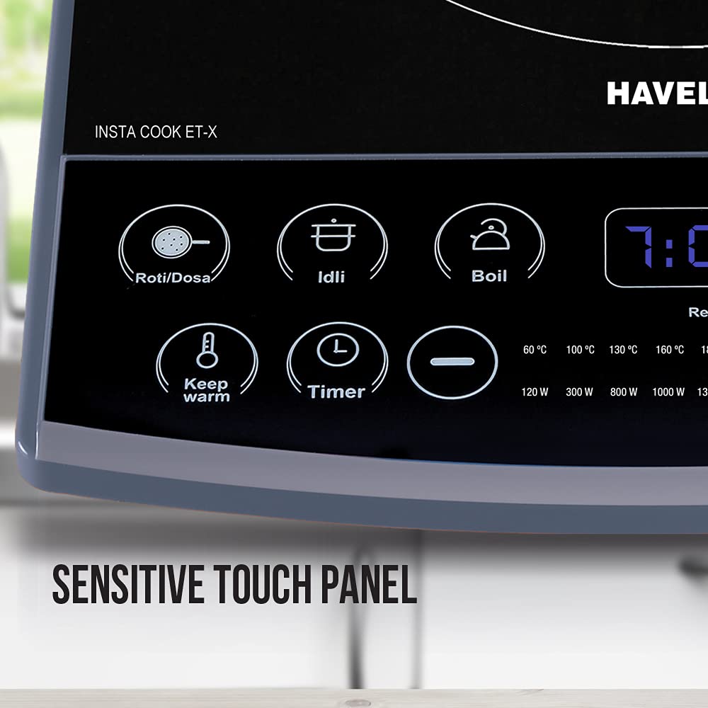 Havells Induction Cooktop Et-X|1900W|Digital Touch Control|Ceramic Plate|8 Pre-Sets with Indian Options|Auto Shutoff|Overheat Protection|6KV Surge Protector|2-Year Coil Warranty|Grey,Black