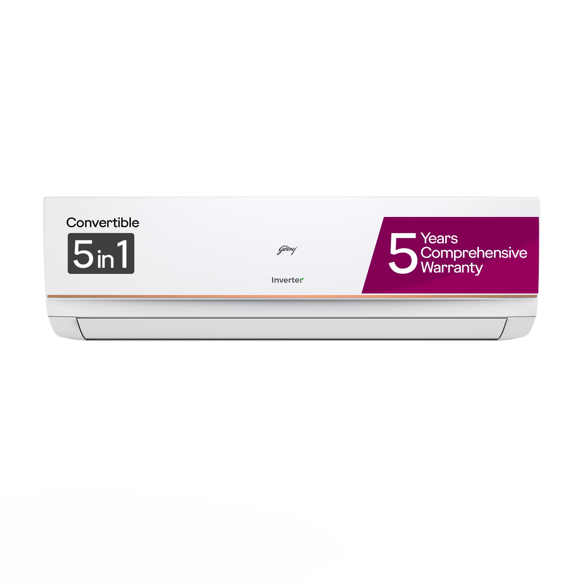 Godrej 1 Ton 3 Star, 5 Years Comprehensive Warranty, AI Powered, 5-In-1 Convertible Cooling, Inverter Split AC (Copper, 2025 Model, Heavy duty cooling at 52 °C, AC1T EI 12PINV3R32 WYQ 3S, White)