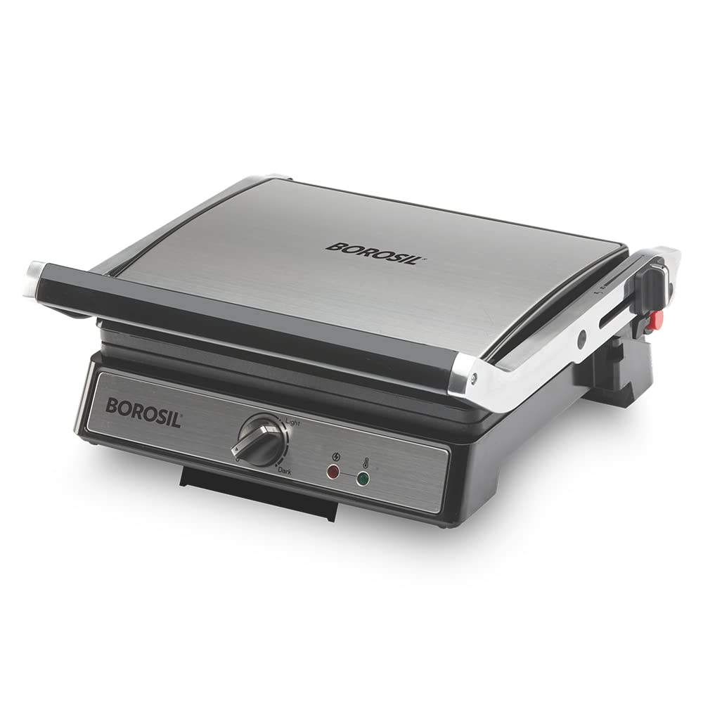 Borosil Jumbo Grill Sandwich Maker | Can Make 4 Sandwich At a Time | Electric Toaster Maker | Non-Stick Coating Plates Opens to 180°, BPA & PTFE Free | Power Indicators | 2 Year Warranty (2000W)