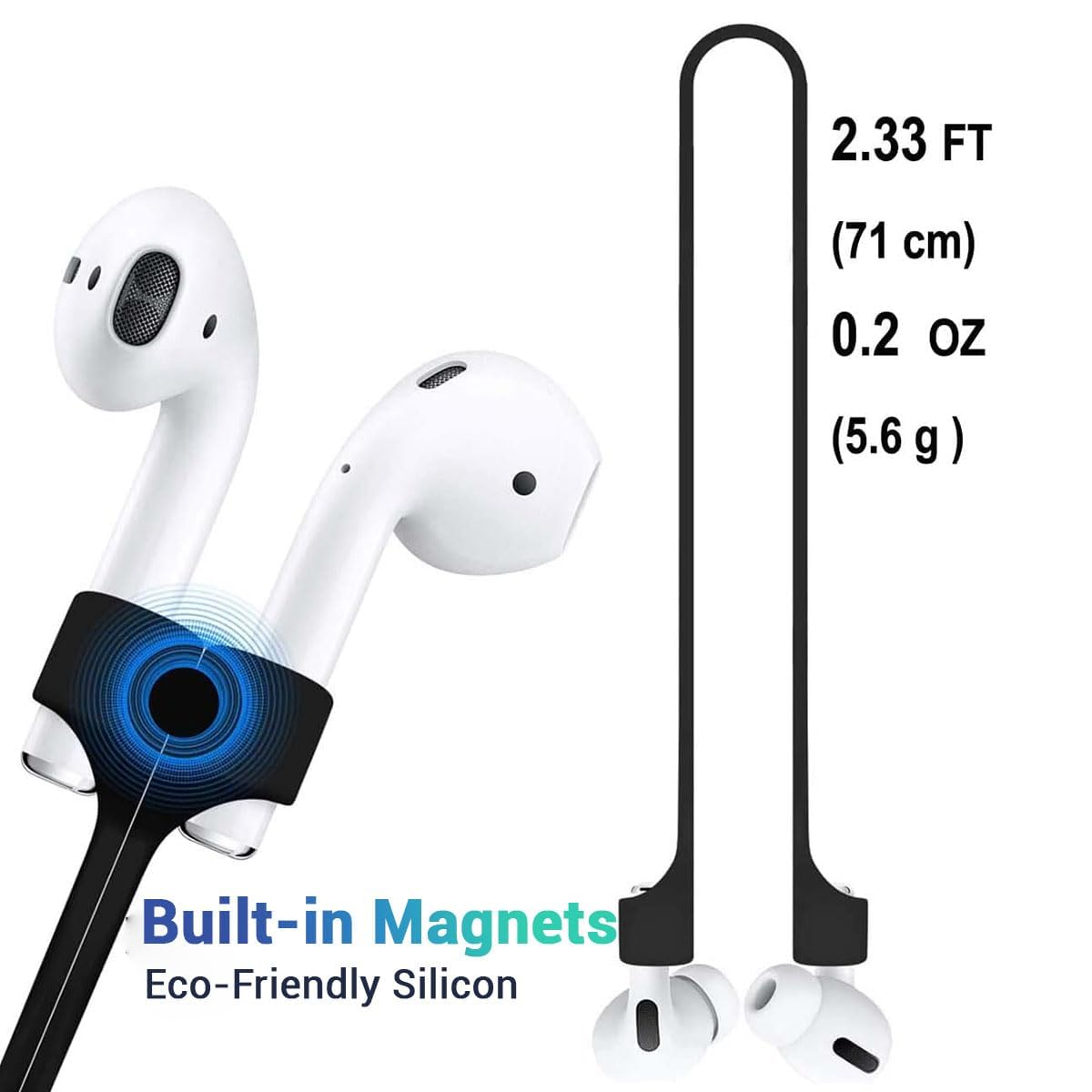 KEKOZE Anti-Lost Magnetic Strap Silicone Cable Connector String Compatible with Apple Wireless Pro/Pro 2/1,2&3 / Neck Rope Cord - Black