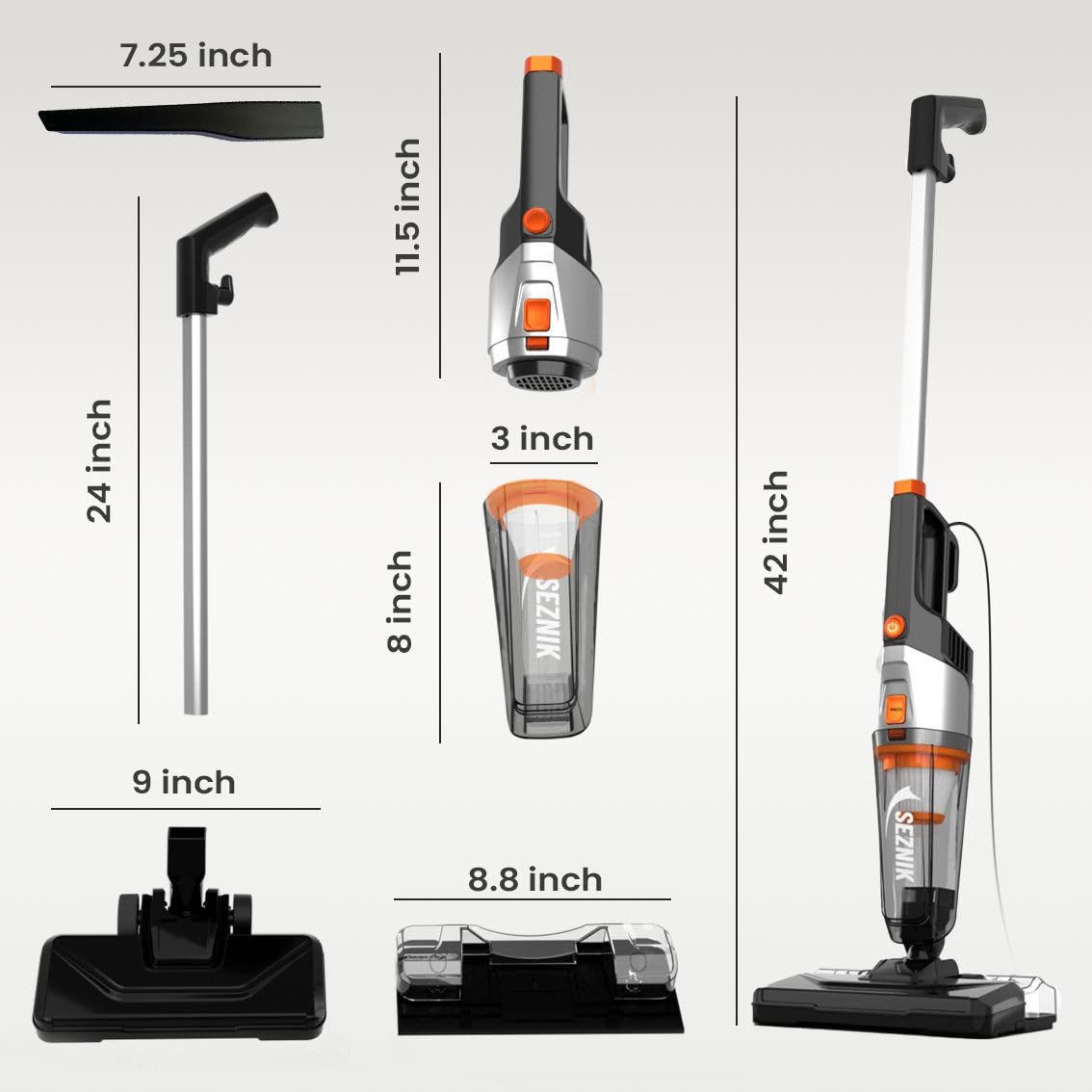 SEZNIK Vacuum Cleaner for Home Use Wet and Dry | Turbo Sweep 3-in-1 Handheld Vacuum Cleaners | Corded, 600W, 20kpa Suction | 200ml Water Tank | Vacuum & Mopping (SZ-V07)