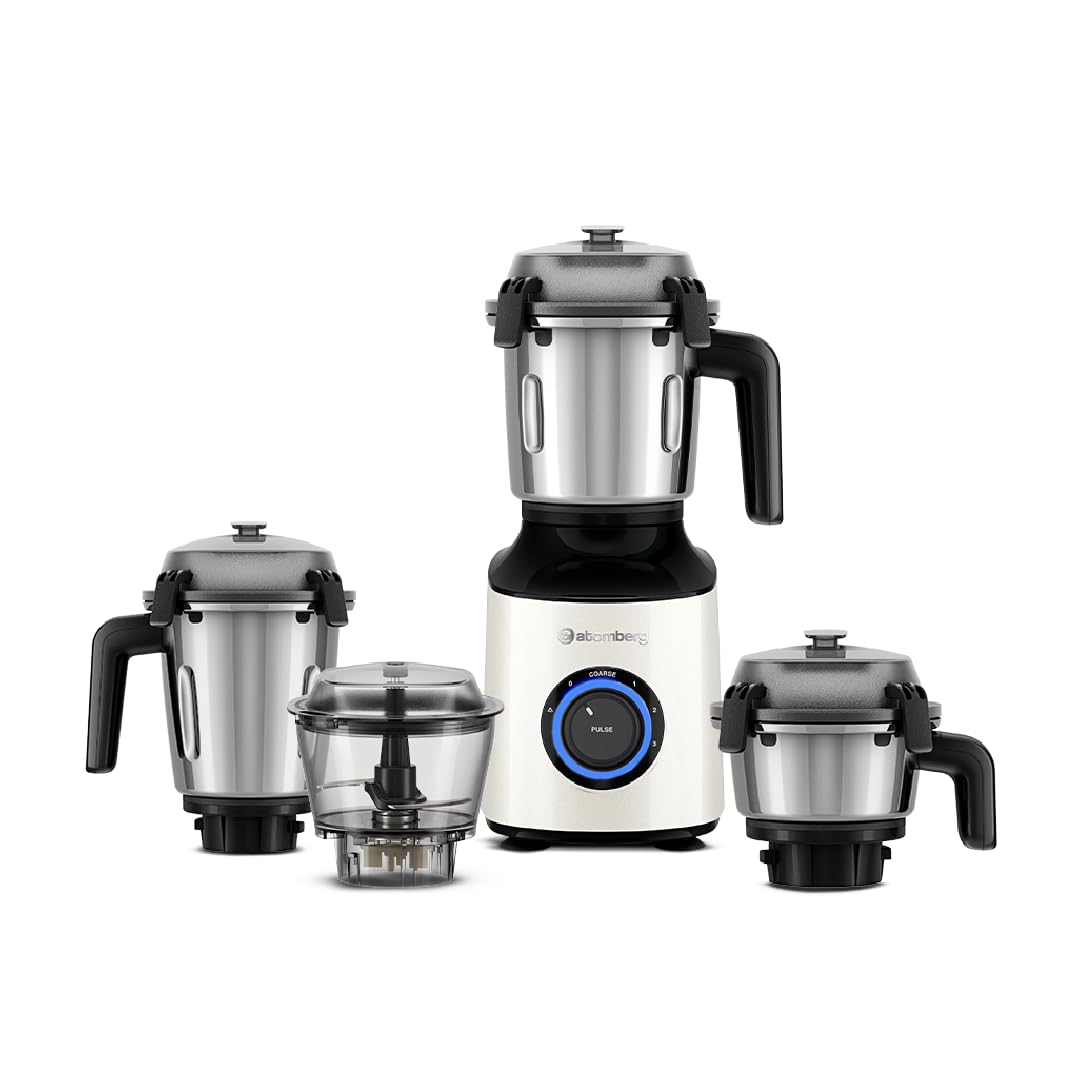 Atomberg Zenova Mixer Grinder | Unique Coarse Mode for Silbatta-like Texture | Intelligent BLDC Motor | Safety Features | 4 Jars including Chopper | Hands-Free Operation (Red Wine)