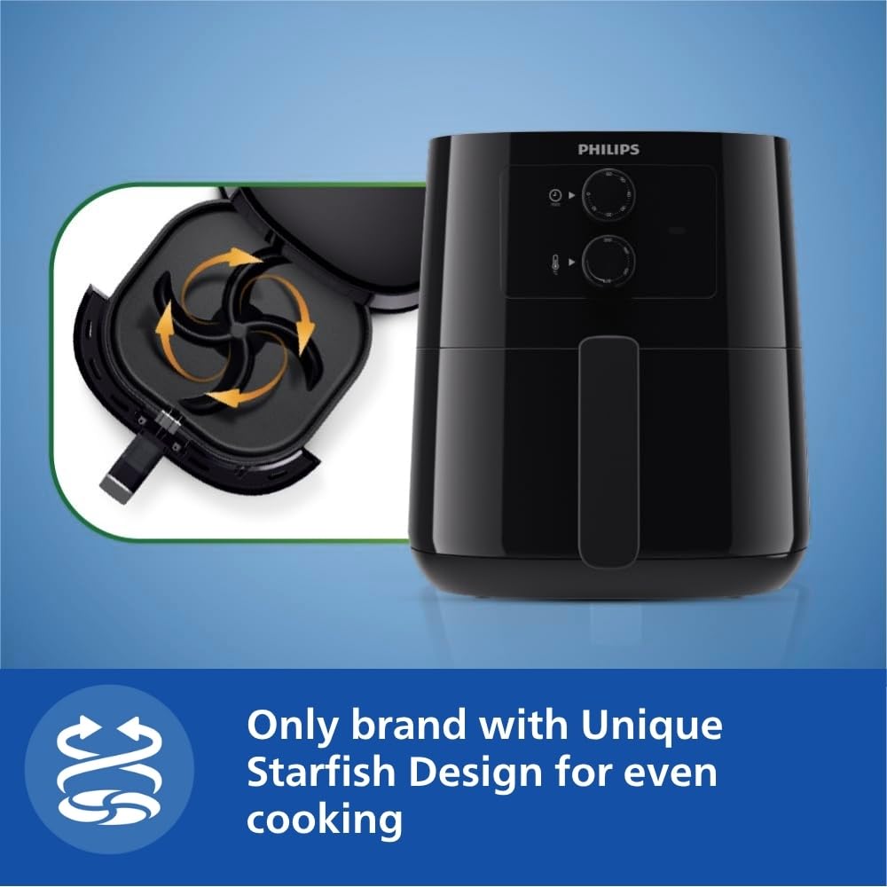 PHILIPS Air fryer for Home, 4.1 Liter, with RapidAir Technology (Black), with additional 1 Yr Warranty by Philips, uses up to 90% less fat (HD9200/90)