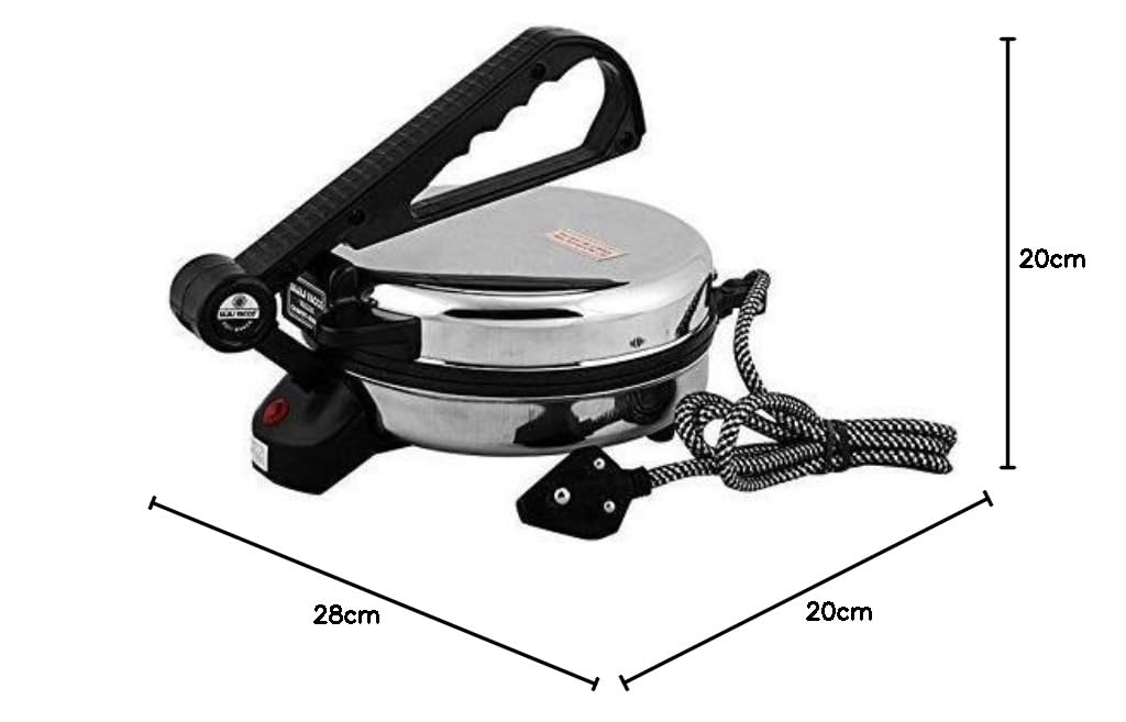 BAJAJ VACCO® Electric Go-Ezzee Chapati/Roti/Khakhra Maker C-02 Wattage 900, Stainless Steel, Black