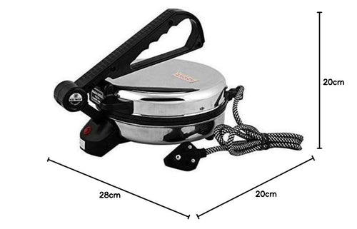 BAJAJ VACCO® Electric Go-Ezzee Chapati/Roti/Khakhra Maker C-02 Wattage 900, Stainless Steel, Black