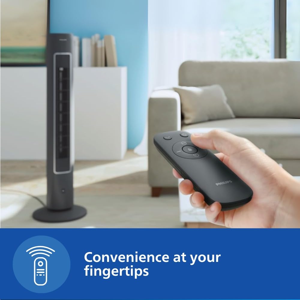 PHILIPS CX 5535/11 High Performance Bladeless Technology Tower Fan with Touchscreen Panel and Remote Control, Quiet Operation, Low Power Consumption and Lightweight Portable Body.