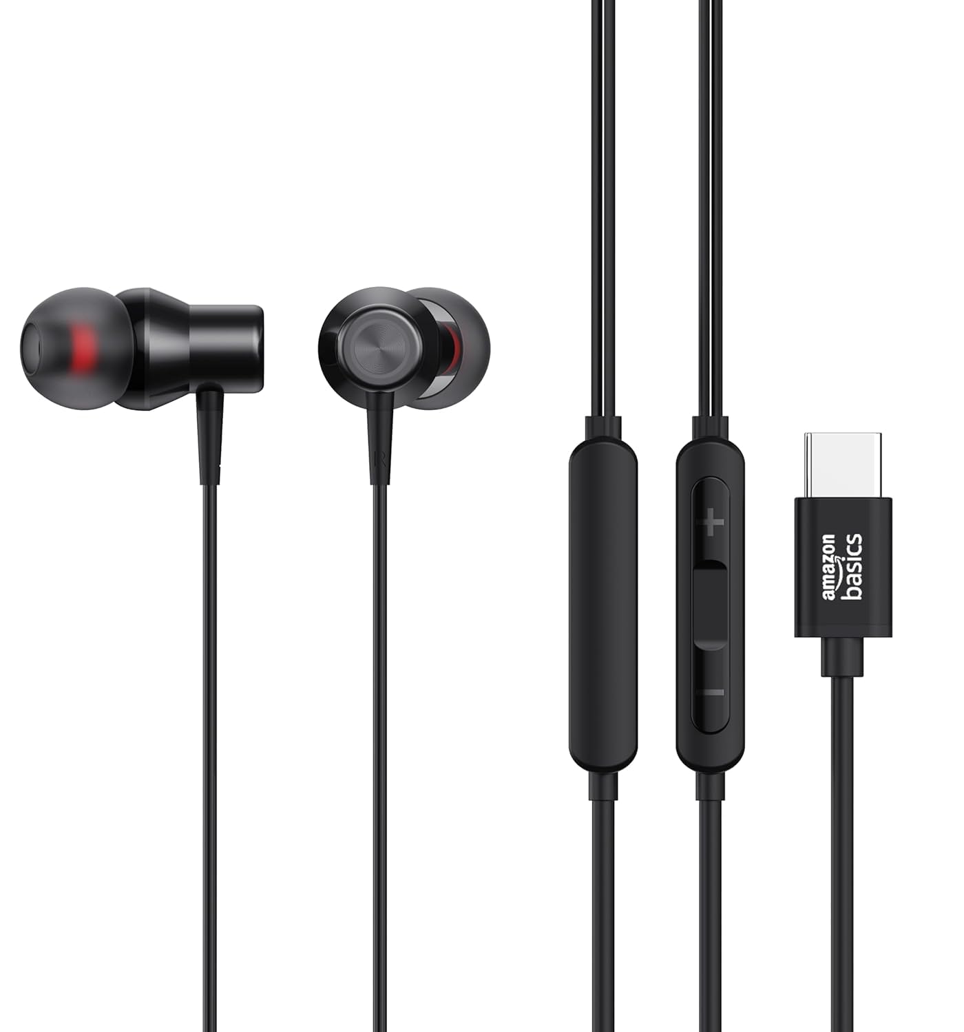 amazon basics EP2 in Ear Type C Wired Earphones with Mic, Tangle Free 1.18 Metre Cable, Metallic Design, 10mm Drivers, in Line Mic & Volume Controller (Black)