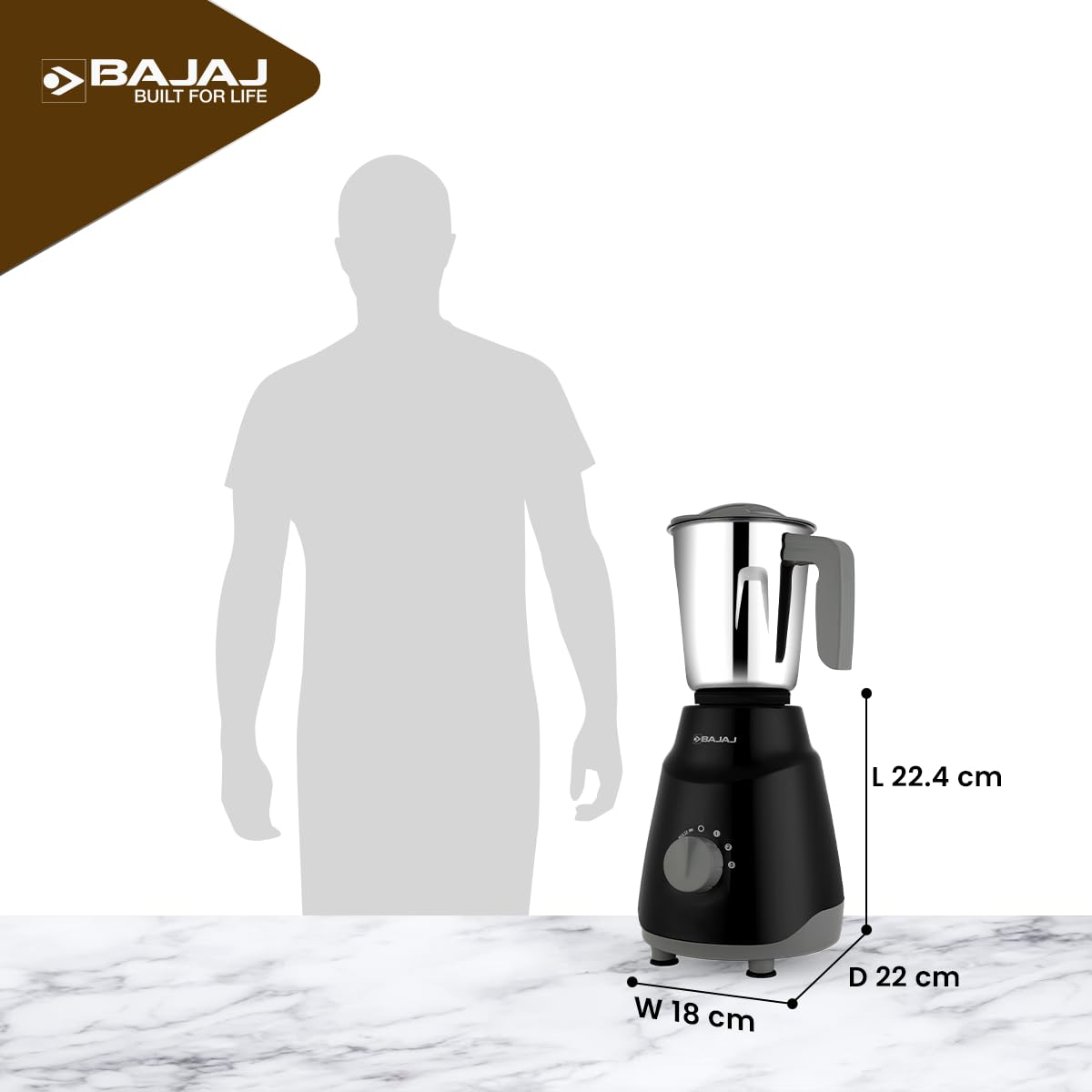 Bajaj Rex Ninja Series 4 Jar 500W Mixer Grinder | DuraCut Blades | 2-In-1 Function Blade In Dry Jar | 2 Yrs Warranty 【Black/Grey】