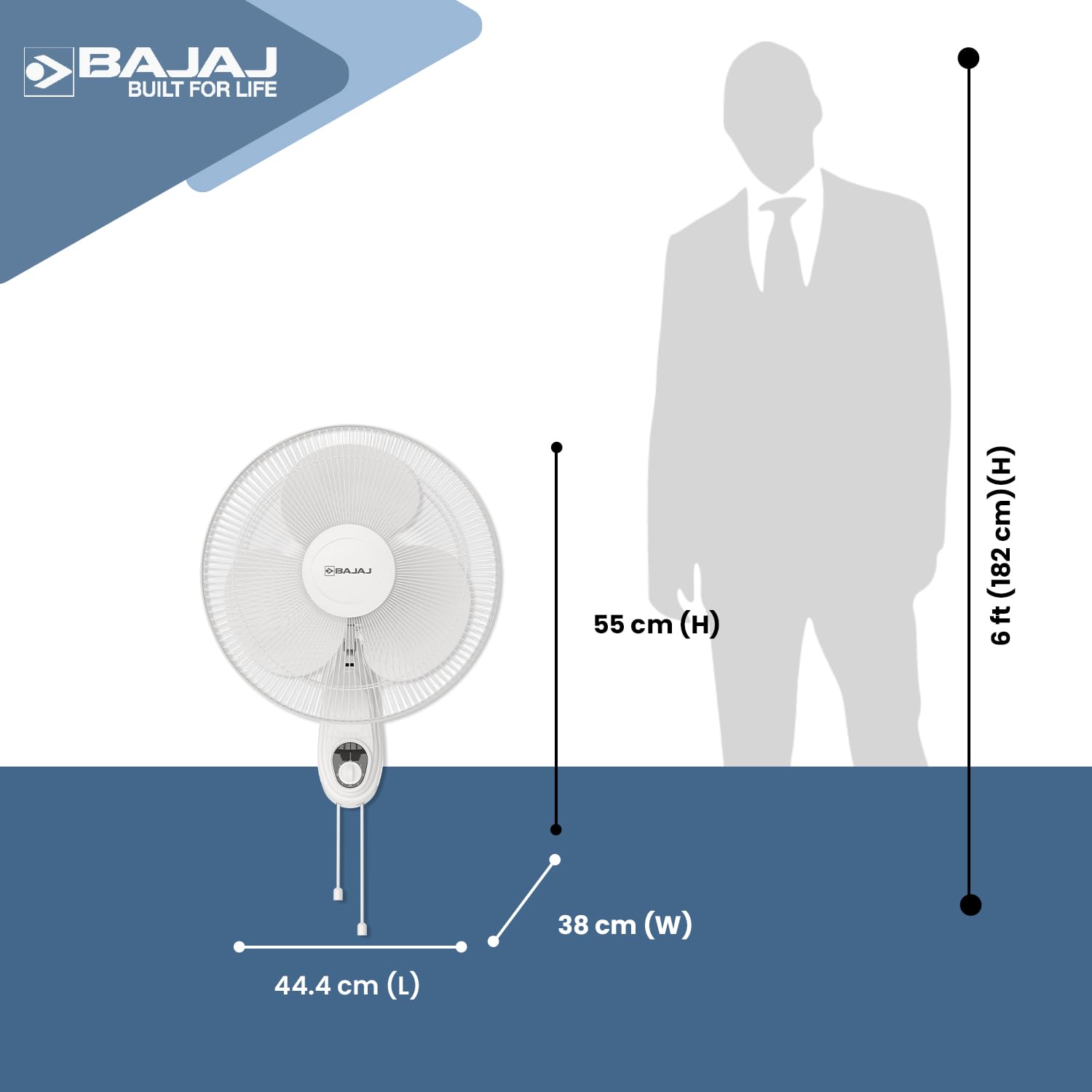Bajaj Frore Neo 400 MM Wall Mount Fan | Wall Fan For Kitchen & Home | Smooth Oscillation | 100% Copper Motor | High Air Delivery | 3-Speed Control | Rust Free | 2-Yrs Warranty 【White】