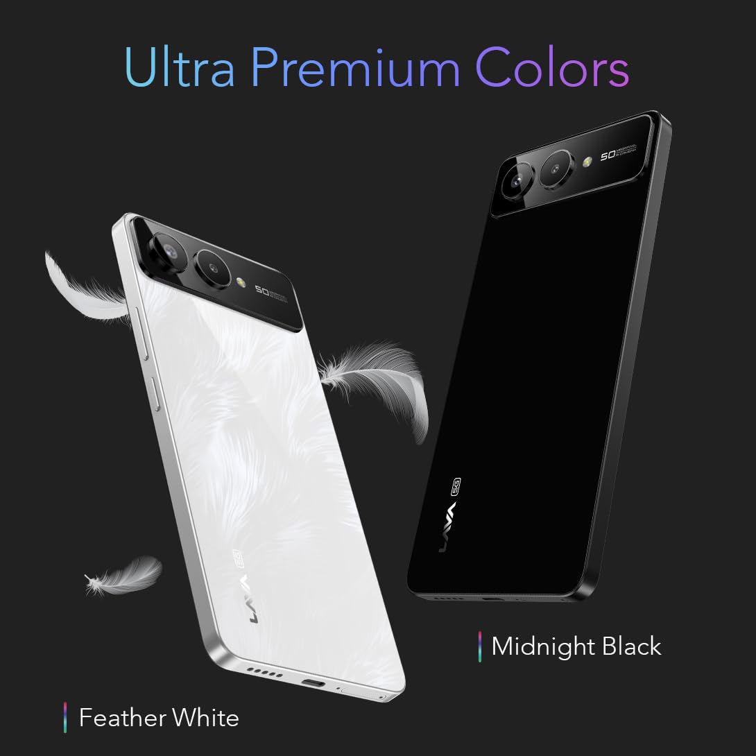 Lava Blaze AMOLED 2 5G (Feather White, 6 GB RAM, 128 GB Storage) | 6.67" FHD+ AMOLED Display | MTK D7060 Processor | 50 MP Front Camera | LPDDR5 UFS 3.1 ROM | 5000 mAh | 33W Fast Charging