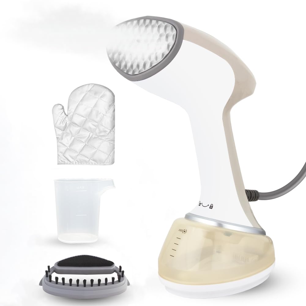 Goodscity handheld garment steamer for clothes, Vertical & Horizontal Steam iron for clothes, 30s Fast heating,1200 Watt Portable Steam press,250ml tank, Glove, Measuring cup & Brush,1 year Waranty