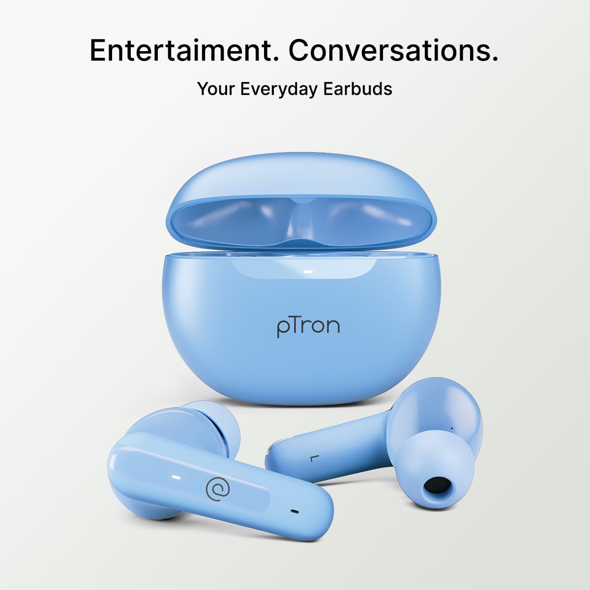 pTron Bassbuds Astra in-Ear TWS Earbuds with Stereo Sound, 34Hrs Playtime, Stereo Calls, Bluetooth V5.3 Headphone with Quick Pairing, Touch Control, Voice Assist, Type C Charging & IPX4 (Light Blue)