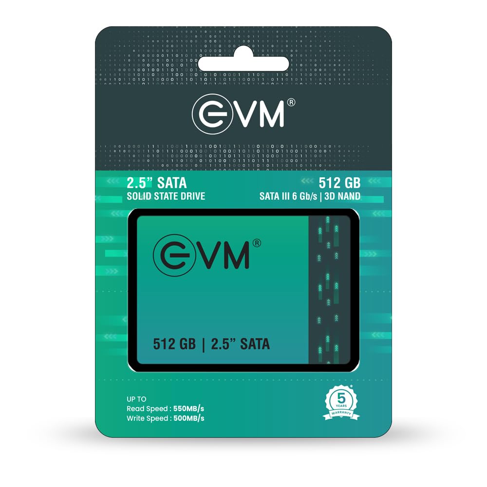 EVM 512GB 2.5-Inch SATA Internal SSD - 550MB/s Read & 500MB/s Write - 5-Year Warranty (EVM25/512GB)