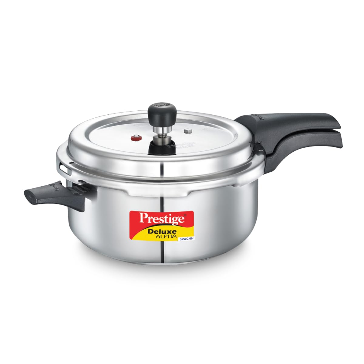 Prestige 3L Svachh Deluxe Alpha stainless steel Pressure Cooker|Outer lid|3-4 personsl|Deep lid for spillage control|Gas & induction compatible|Controlled GasketRelease System|Silver|10 years warranty
