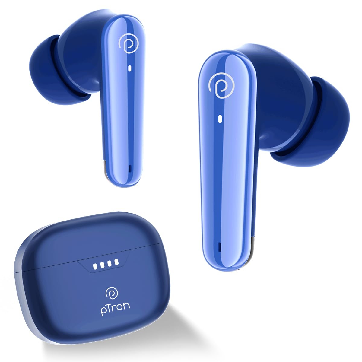 pTron Bassbuds Rogue W/ 40Ms Low-Latency Gaming,Clear Calls,50Hrs Playtime,Pristine Sound,V5.3 Bluetooth in Ear Headphones,Snug-Fit,RGB Lights,Touch Control,Voice Assist,IPX5 Water Resistant(Blue)