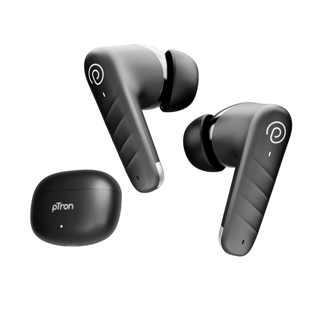 pTron Newly Launched Bassbuds Prism TWS Earbuds with 3D AudioScape, 45Hrs Playtime, TruTalk AI-ENC Calls, 50ms Low Latency Sync, BT5.3, Type-C Fast Charging, Voice Asst. & IPX5 Water Resistant (Black)