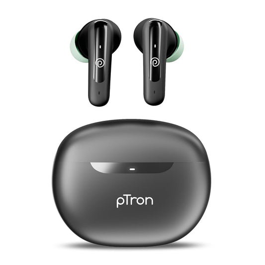 pTron Bassbuds Astra In-Ear TWS Earbuds with Stereo Sound, 34Hrs Playtime, Stereo Calls, Bluetooth V5.3 Headphone with Quick Pairing, Touch Control, Voice Assist, Type C Charging & IPX4(Black & Green)