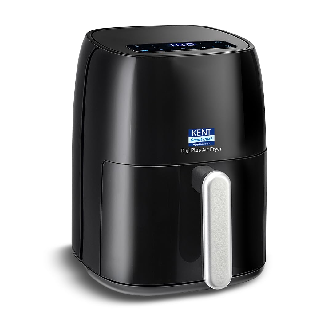 KENT 16096 Classic Hot Air Fryer 4L 1300 W | 80% Less Oil | Instant Electric Air Fryer | Auto Cut Off | Fry, Grill, Roast, Steam, and Bake | 1 Year Warranty | Black