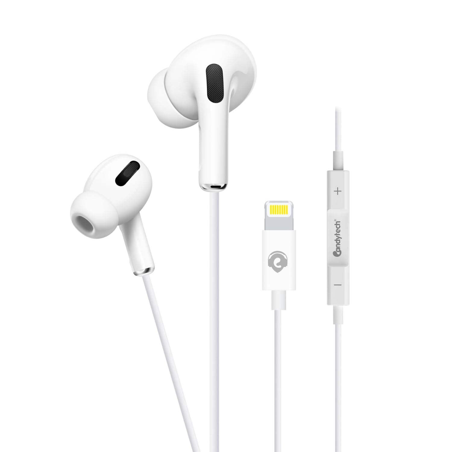 Candytech Wired Headphones In Ear Earphones with 10mm Drivers, in-Line Mic, Volume Controller, Compatible for iPhone 7/8/X/XS/XR/11/12/13/14 Pro, iPad - Noise-Isolating, Stereo Sound, White