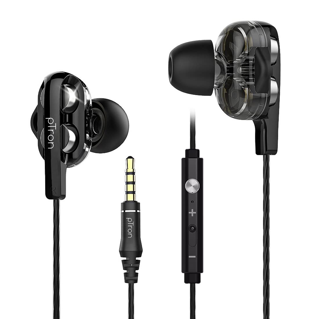 pTron Boom Ultima 4D Dual Driver, in Ear Gaming Wired Headphones with in-Line Mic, Volume Control & Passive Noise Cancelling Boom 3 Earphones - (Dark Blue)