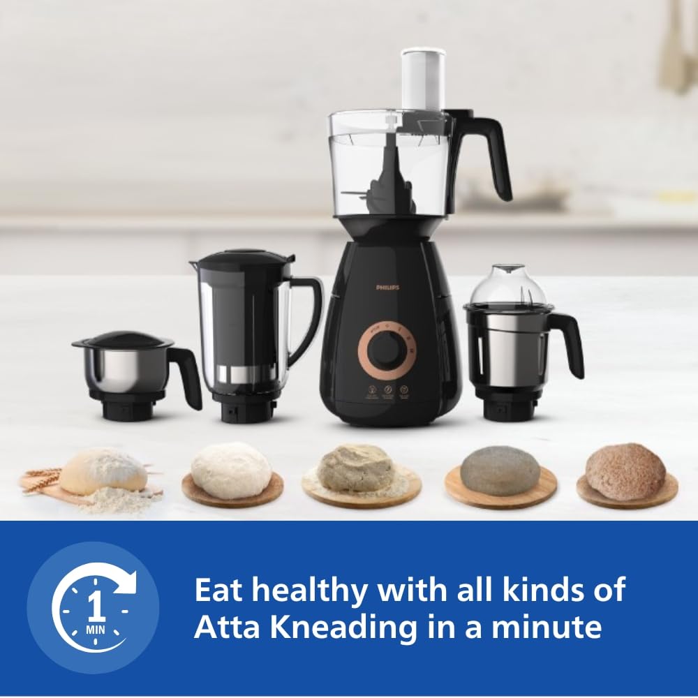 PHILIPS Mixer Grinder + Food Processor, 3-in-1 750 Watt (Mixer Grinder for home + Juicer + Food Processor) 4 Jar, (HL7707/01)