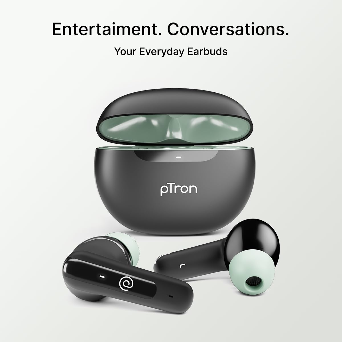 pTron Bassbuds Astra In-Ear TWS Earbuds with Stereo Sound, 34Hrs Playtime, Stereo Calls, Bluetooth V5.3 Headphone with Quick Pairing, Touch Control, Voice Assist, Type C Charging & IPX4(Black & Green)