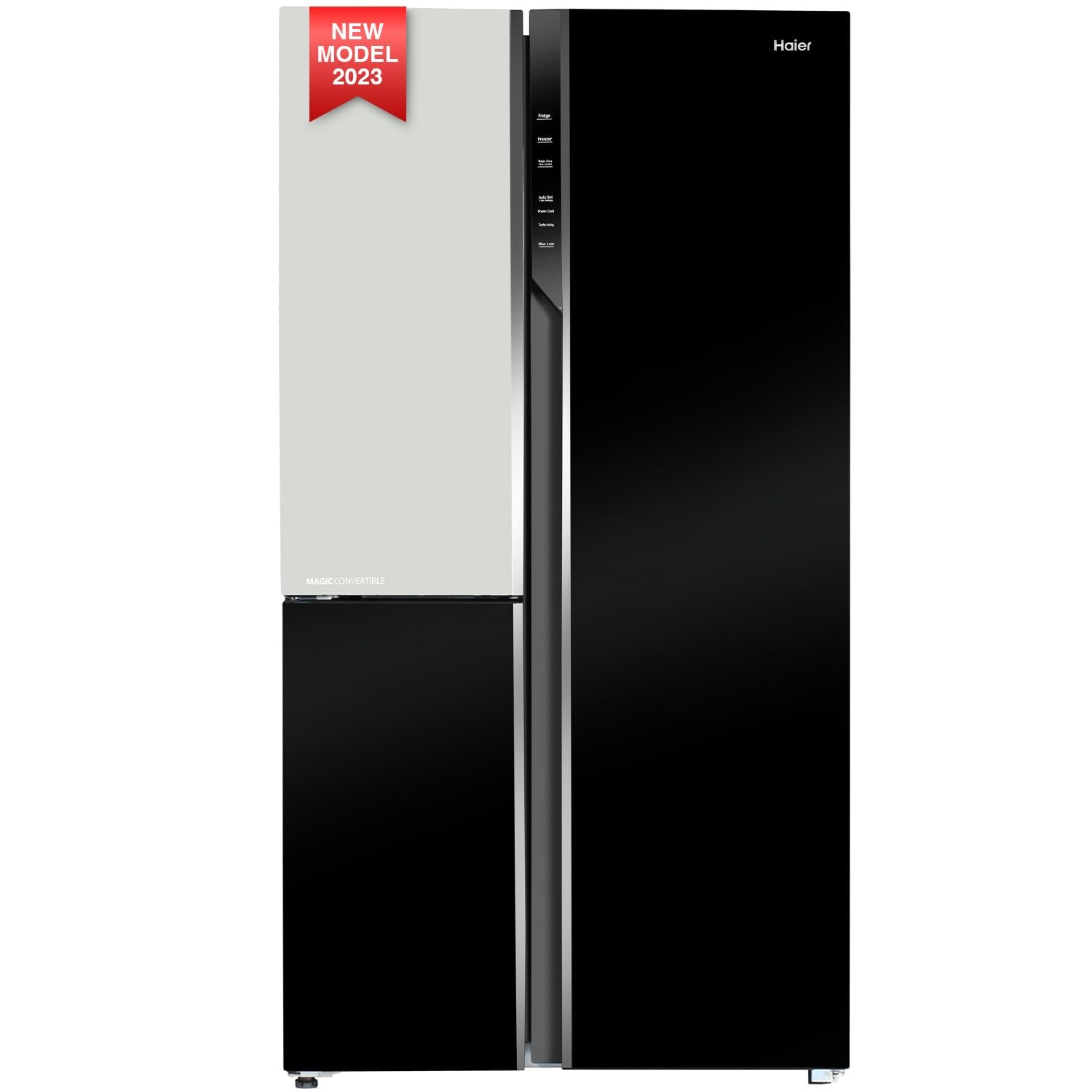 Haier 602L 3Star 2 Door Premium Glass Door Side by Side Frost Free Refrigerator|Convertible|Smart Sense AI|Expert Inverter|Digital Display Panel|Deo Fresh Technology (HRS-682KGU1, Black Glass)