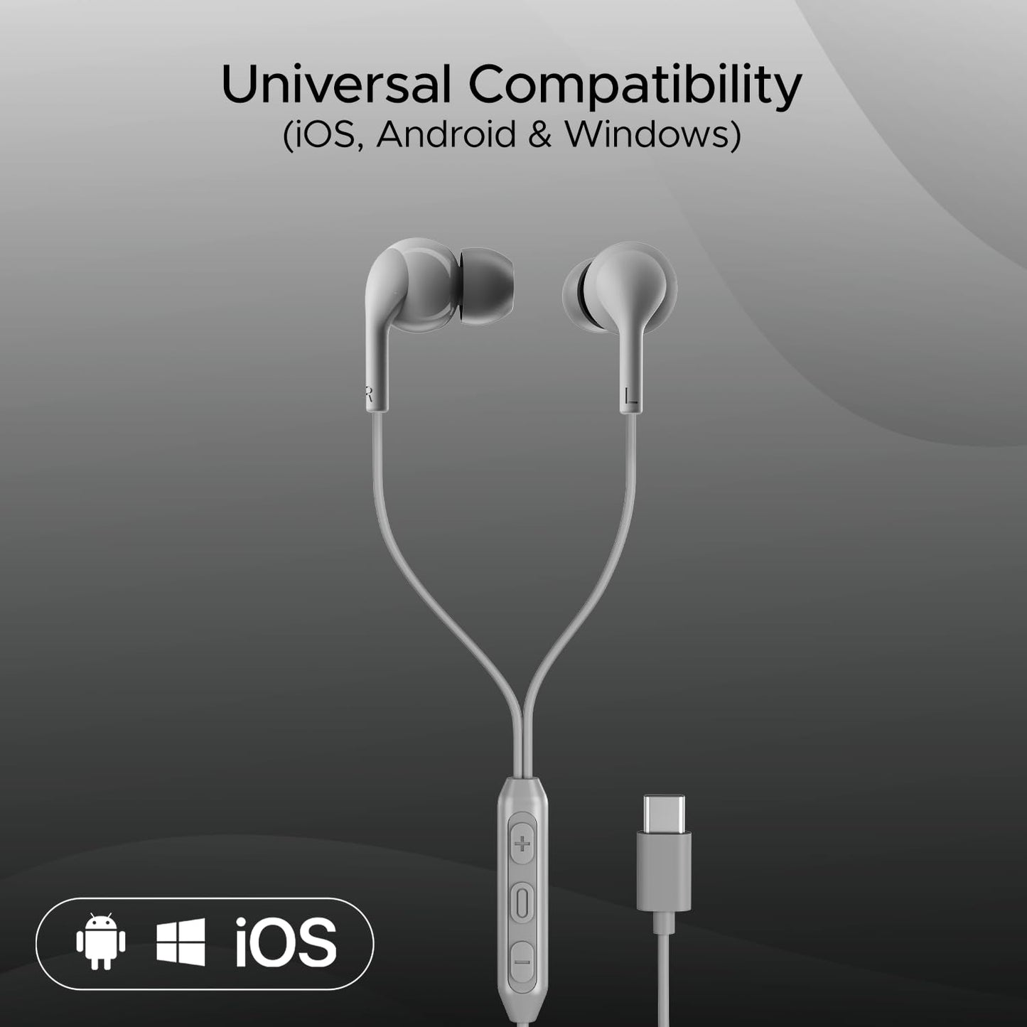 boAt Newly Launched Bassheads 100 C Wired in Ear Earphones with Type-C Jack, in-Line Microphone, 10Mm Drivers, Signature Sound, Integrated Controls & Multi-OS Compatibility(Grey)