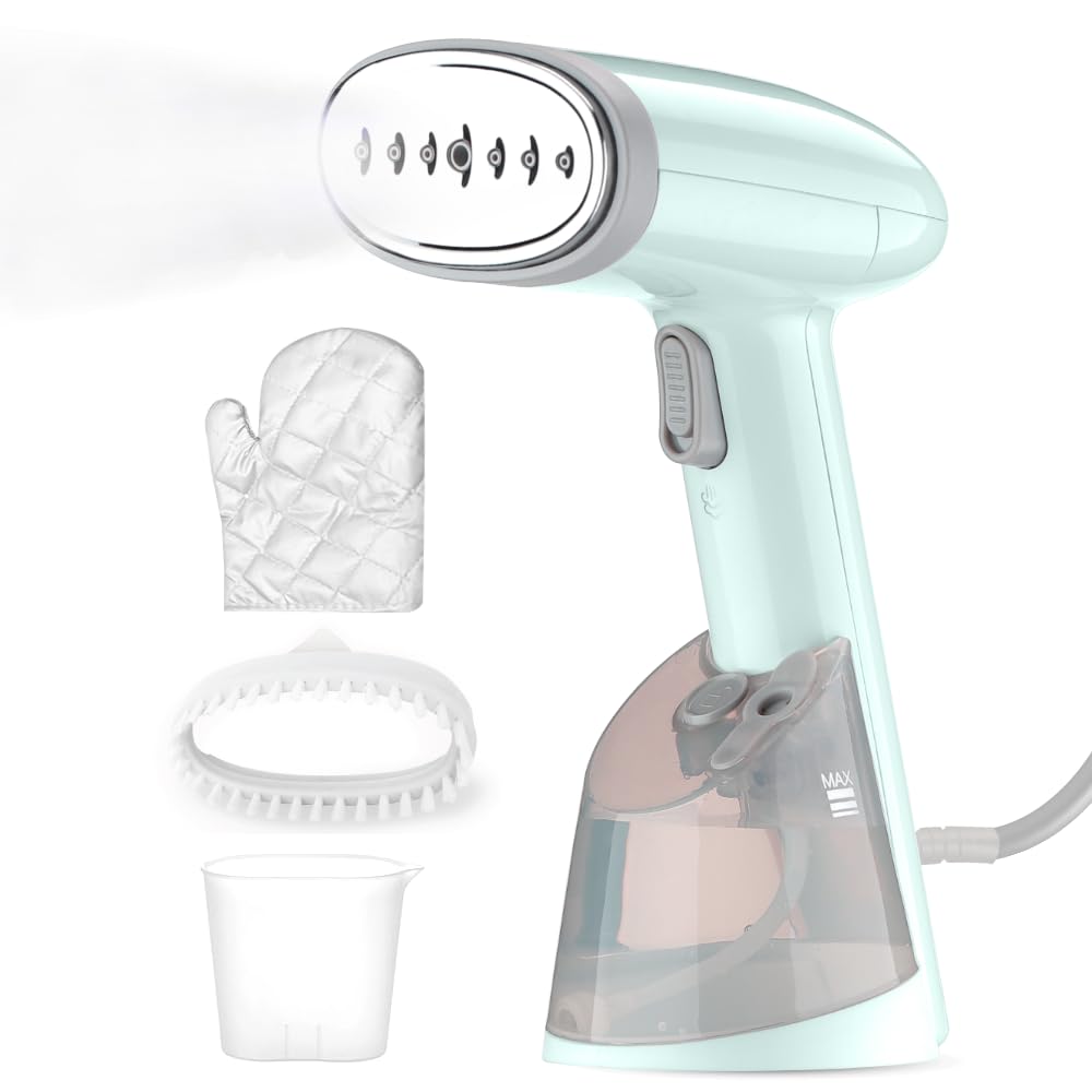 Goodscity handheld garment steamer for clothes, Vertical & Horizontal Steam iron for clothes, 30s Fast heating,1200 Watt Portable Steam press,250ml tank, Glove, Measuring cup & Brush,1 year Waranty