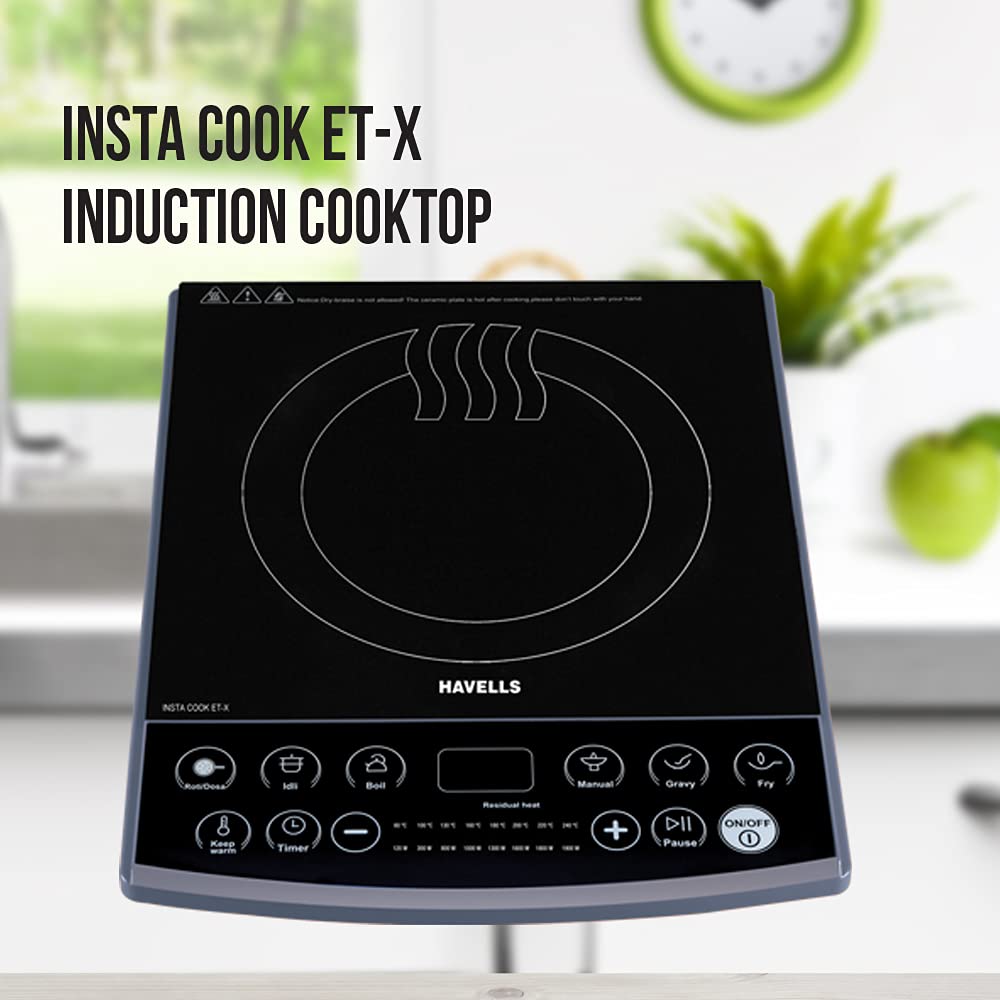 Havells Induction Cooktop Et-X|1900W|Digital Touch Control|Ceramic Plate|8 Pre-Sets with Indian Options|Auto Shutoff|Overheat Protection|6KV Surge Protector|2-Year Coil Warranty|Grey,Black