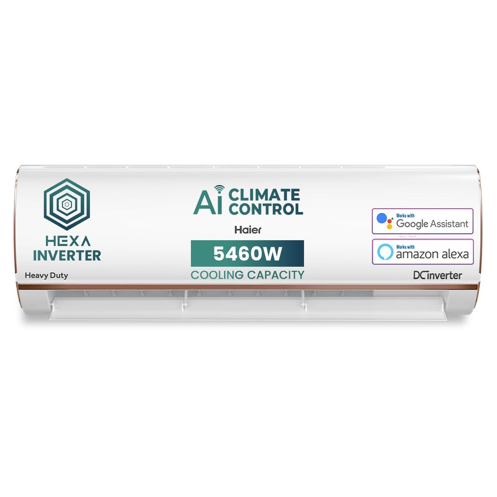 Haier 1.6 Ton 5 Star HEXA Inverter Smart Split AC (5460W, Copper, Heavy Duty, Wi-Fi, 4 Way Swing, Frost Self Clean, HD Filter, Cools at 60°C, 20 Mtrs Air Throw- HSU19K-PYFR5BN-INV- White)