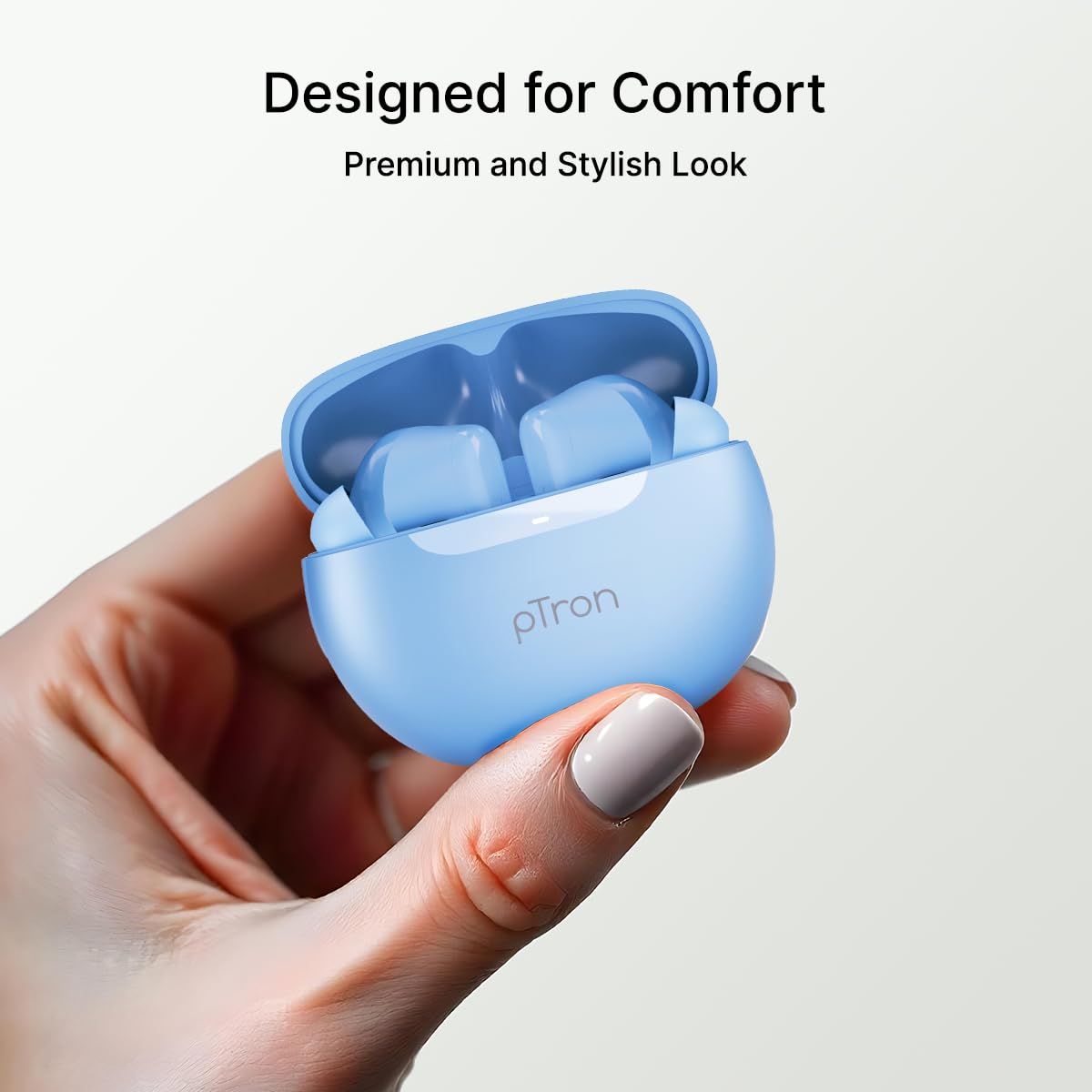 pTron Bassbuds Astra in-Ear TWS Earbuds with Stereo Sound, 34Hrs Playtime, Stereo Calls, Bluetooth V5.3 Headphone with Quick Pairing, Touch Control, Voice Assist, Type C Charging & IPX4 (Light Blue)