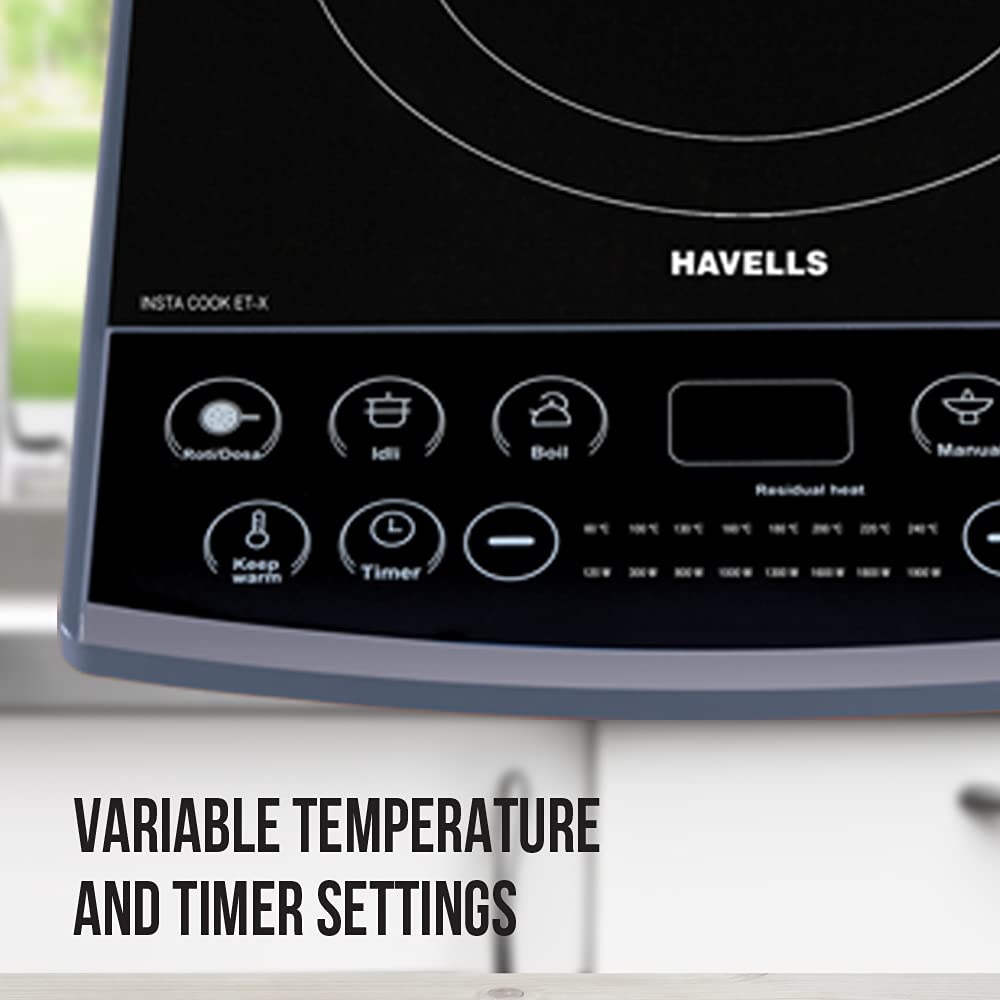 Havells Induction Cooktop Et-X|1900W|Digital Touch Control|Ceramic Plate|8 Pre-Sets with Indian Options|Auto Shutoff|Overheat Protection|6KV Surge Protector|2-Year Coil Warranty|Grey,Black