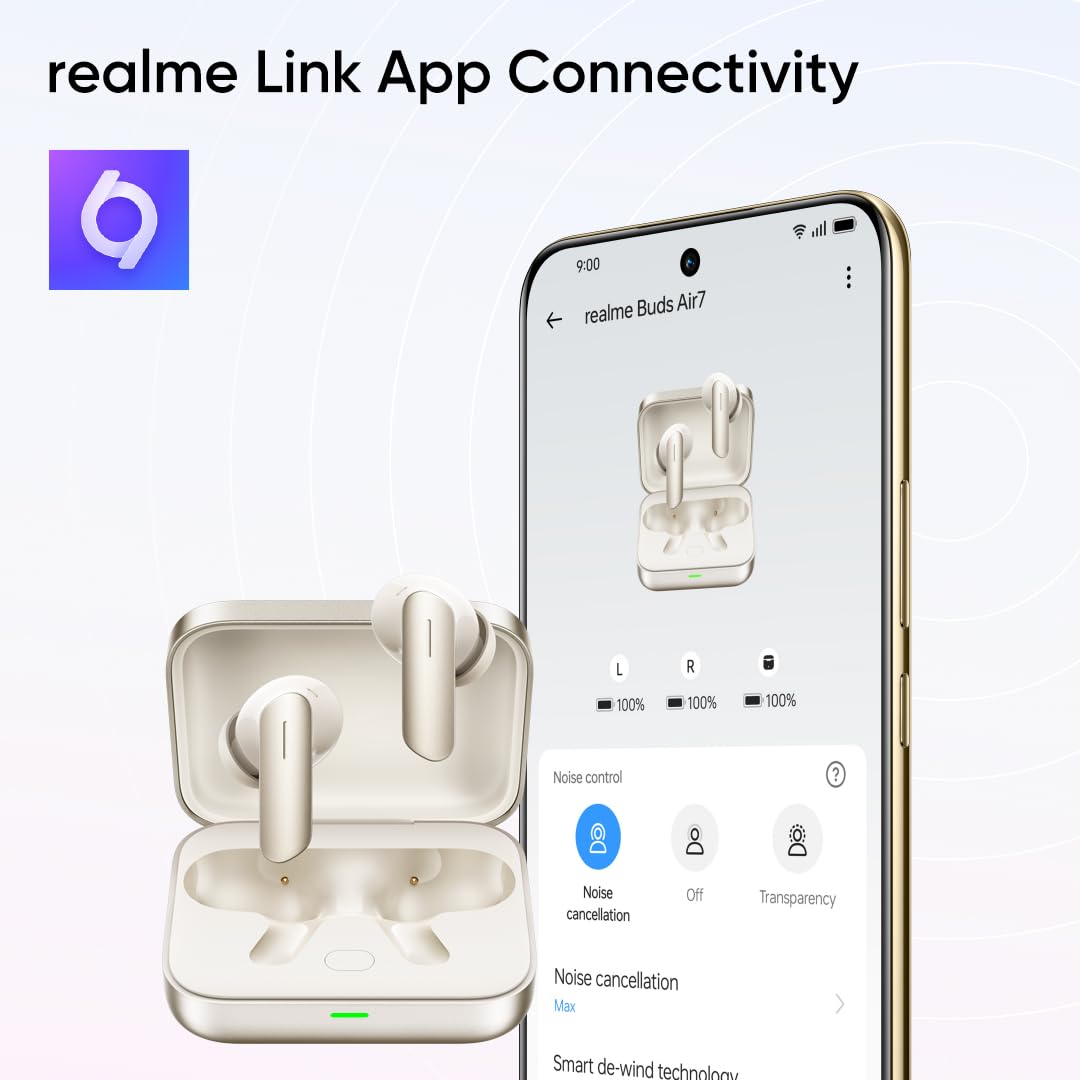 realme Buds Air 7,12.4mm Dynamic Bass Drivers,52Hrs Playtime,52dB Hybrid ANC,6 Mic ENC,45ms Low Latency,360° Spatial Audio,Hi-Res LHDC,IP55 Dust & Water Resistant,True Wireless TWS BT v5.4(Ivory Gold)