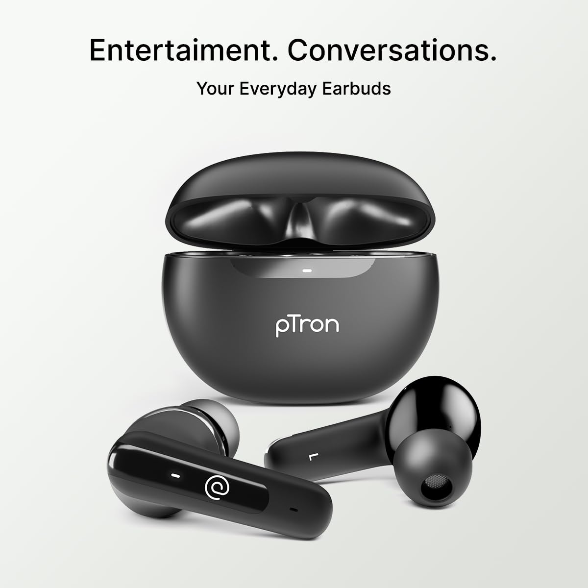 pTron Bassbuds Astra in-Ear TWS Earbuds with Stereo Sound, 34Hrs Playtime, Stereo Calls, Bluetooth V5.3 Headphones with Quick Pairing, Touch Control, Voice Assistant, Type C Charging & IPX4 (Black)