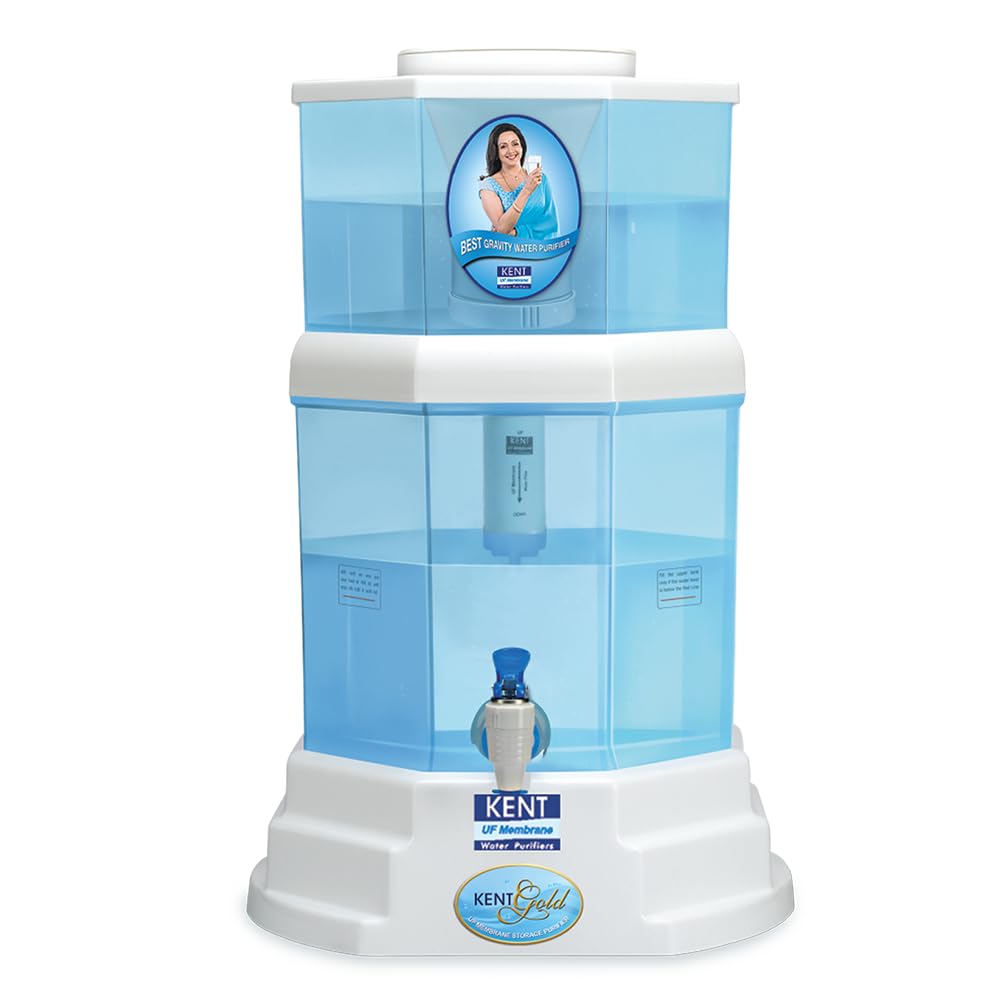 KENT Gold Gravity Water Purifier (11014) | UF Technology Based | Non-Electric & Chemical Free | Counter Top | 20L Storage | White